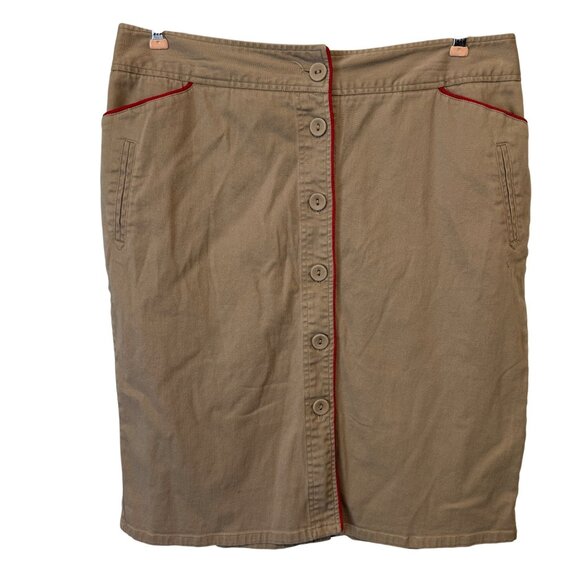 Khaki Button-Front Skirt With Red Trim By D.F.A. New York Size 14 - Picture 1 of 8